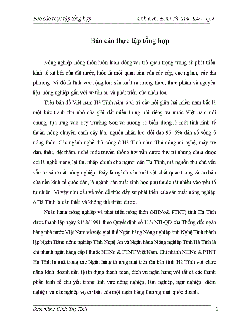 image for page Báo cáo thực tập tại NHNo PTNT tỉnh Hà Tĩnh