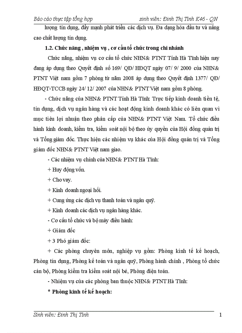 image for page Báo cáo thực tập tại NHNo PTNT tỉnh Hà Tĩnh