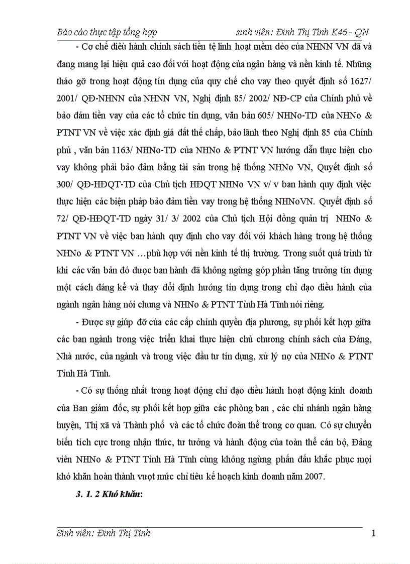 image for page Báo cáo thực tập tại NHNo PTNT tỉnh Hà Tĩnh