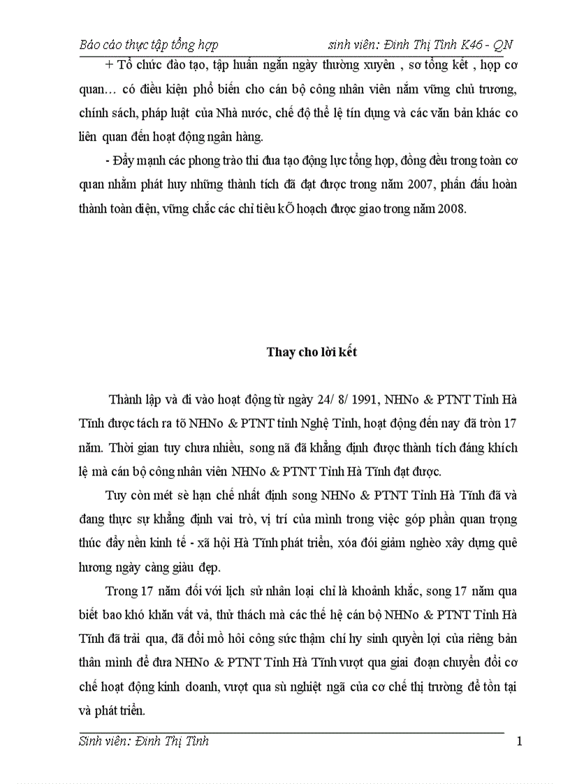 image for page Báo cáo thực tập tại NHNo PTNT tỉnh Hà Tĩnh