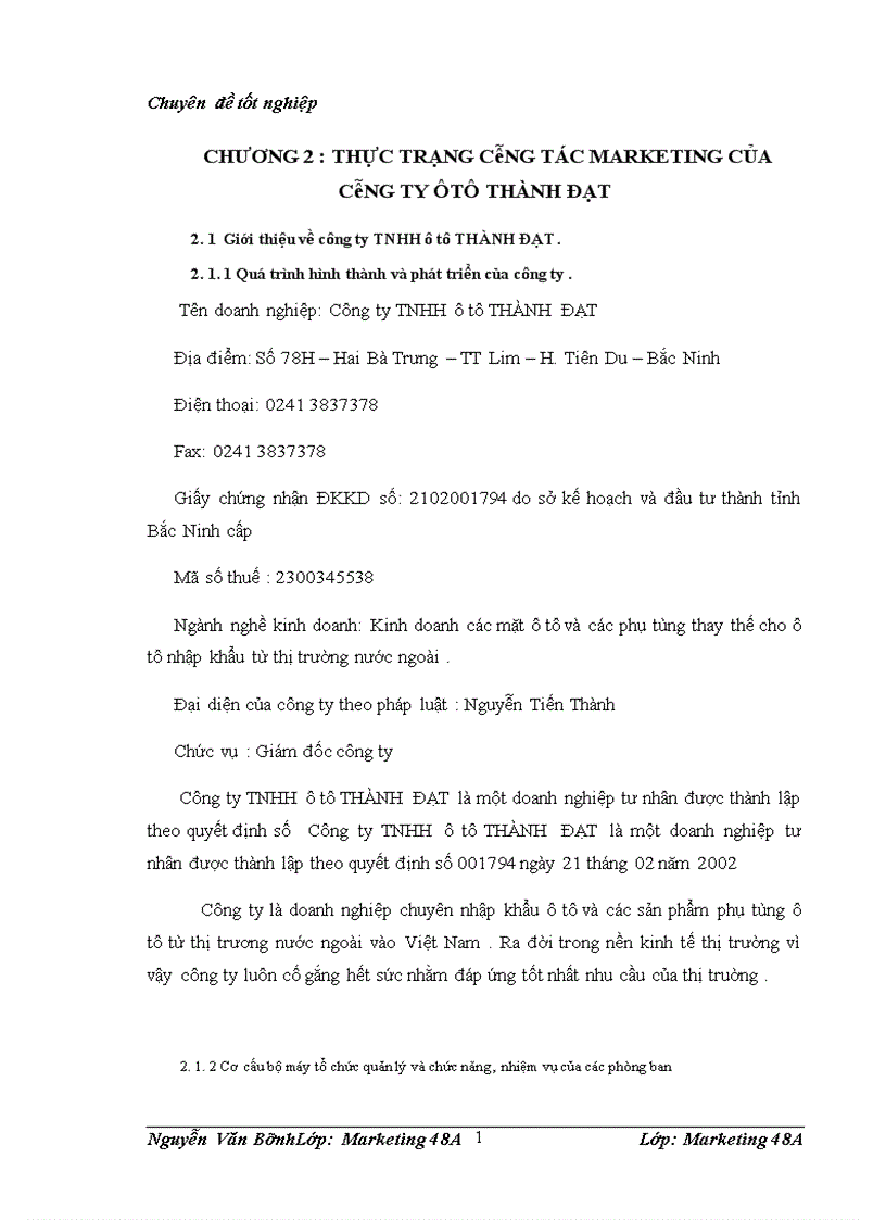 image for page Các giải pháp Marketing ở công ty TNHH ô tô Thành Đạt 1