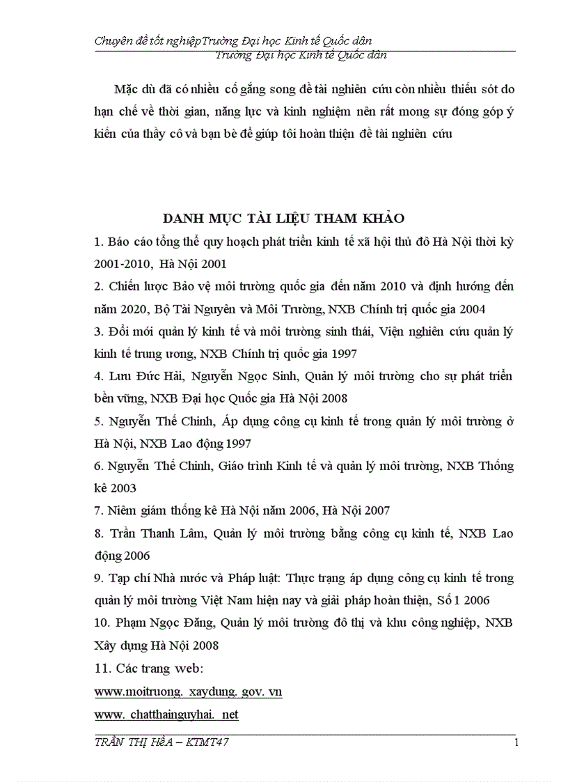 image for page Thực trạng và giải pháp nâng cao hiệu quả áp dụng công cụ kinh tế trong quản lý môi trường trên địa bàn tha nh phô Ha Nô i 1