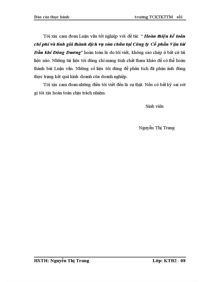 image for page Hoàn thiện kế toán chi phí và tính giá thành dịch vụ sửa chữa tại Công ty Cổ phần Vận tải Dầu khí Đông Dương 1