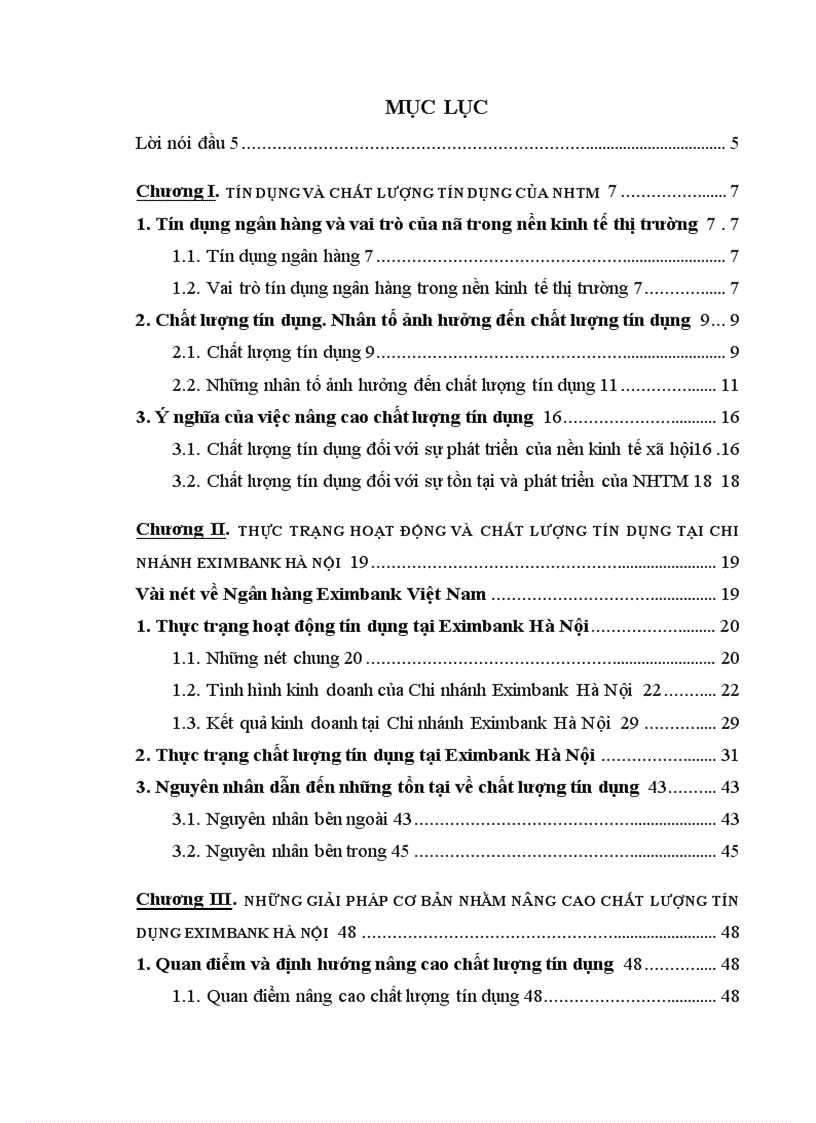 image for page Chất lượng tín dụng ngân hàng hiện trạng và giải pháp nâng cao chất lượng tín dụng tại NHTMCP Eximbank Hà Nội 1