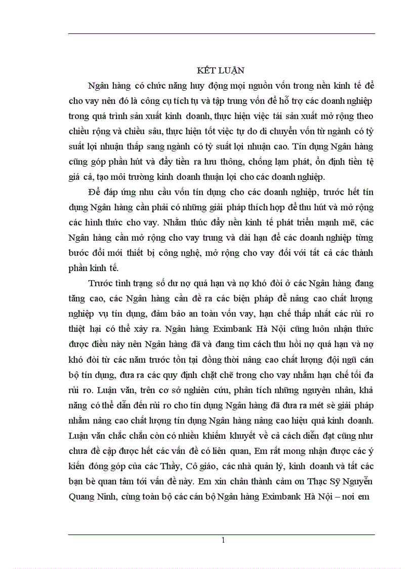 image for page Chất lượng tín dụng ngân hàng hiện trạng và giải pháp nâng cao chất lượng tín dụng tại NHTMCP Eximbank Hà Nội 1