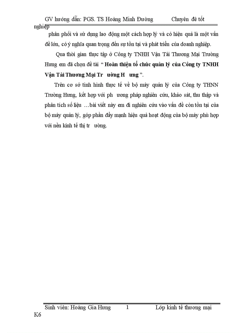 image for page Hoàn thiện tổ chức quản lý của Công ty TNHH Vận Tải Thương Mại Trường Hưng