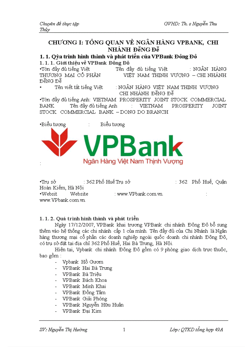 Nâng cao chất lượng tại VPBank Chi nhánh Đông Đô 1