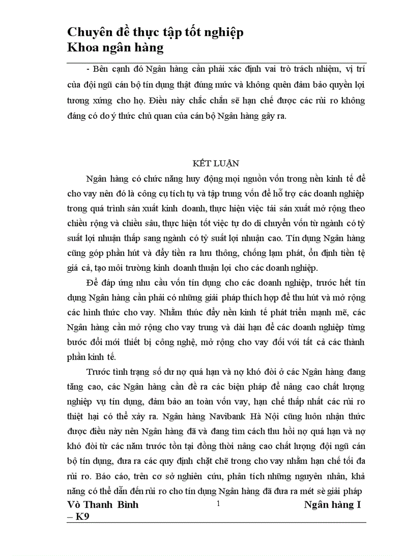 image for page Chất lượng tín dụng ngân hàng hiện trạng và giải pháp nâng cao chất lượng tín dụng tại NHTMCP Navibank Hà Nội