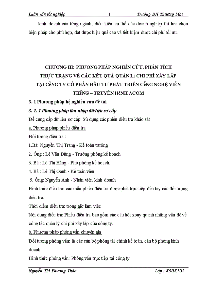 image for page Quản lý chi phí xây lắp tại Công ty cổ phần đầu tư và phát triển công nghệ viễn thông truyền hình Acom
