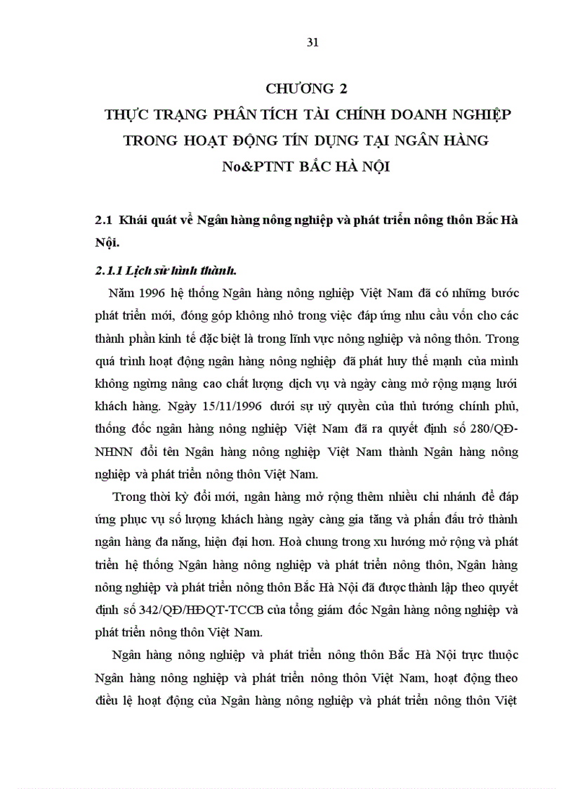 image for page Hoàn thiện công tác phân tích tài chính doanh nghiệp phục vụ cho hoạt động tín dụng tại Ngân hàng nông nghiệp và phát triển nông thôn Bắc Hà Nội 1