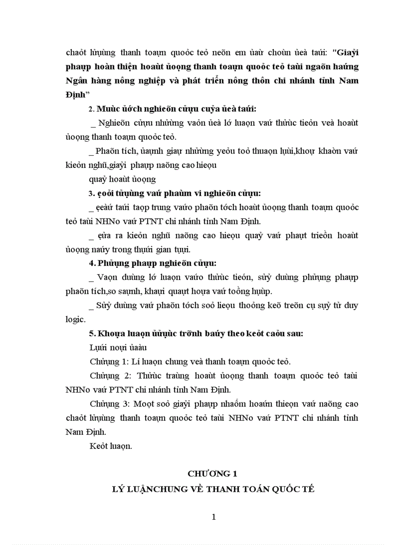 Giải pháp hoàn thiện hoạt động chất lượng thanh toán quốc tế tại NHNN PTNT chi nhánh tỉnh Nam Định 1