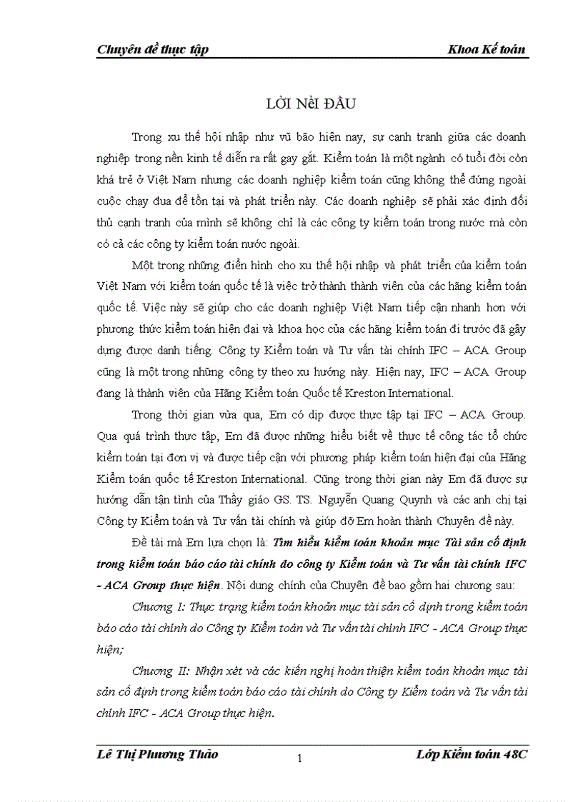 image for page Tìm hiểu kiểm toán khoản mục tài sản cố định trong kiểm toán báo cáo tài chính do công ty kiểm toán và tư vấn tài chính ifc aca group thực hIỆN 1