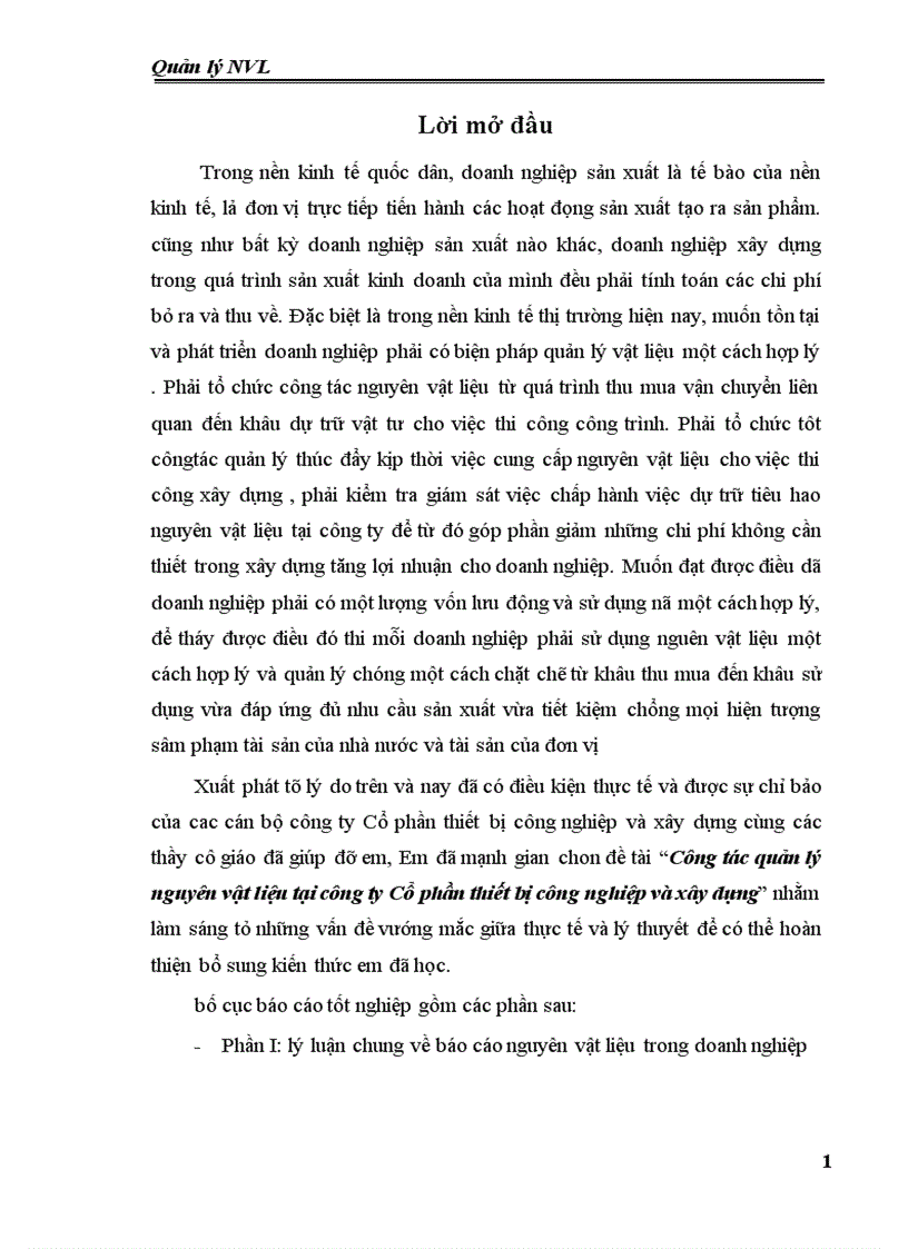 image for page Công tác quản lý nguyên vật liệu tại công ty Cổ phần thiết bị công nghiệp và xây dựng 1