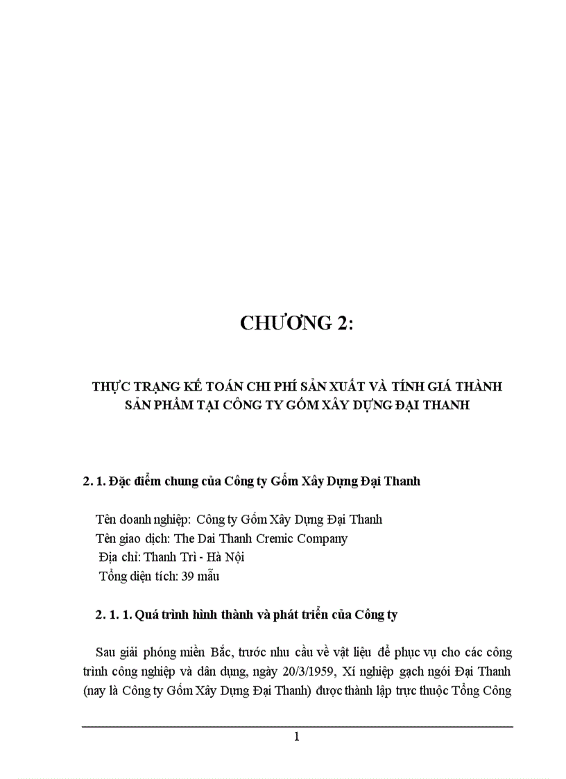 image for page Kế toán chi phí sản xuất và tính giá thành sản phẩm tại Công ty Gốm Xây Dựng Đại Thanh 1