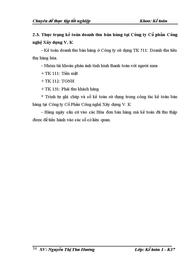 image for page Hoàn thiện kế toán bán hàng và xác định kết quả bán hàng tại Công ty Cổ phần Công nghệ Xây dựng V K 1
