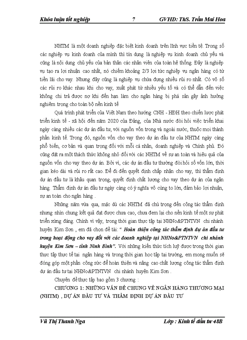 image for page Hoàn thiện công tác thẩm định dự án đầu tư trong hoạt động cho vay đối với các doanh nghiệp tại NHNo PTNTVN chi nhánh huyện Kim Sơn tỉnh Ninh Bình 1