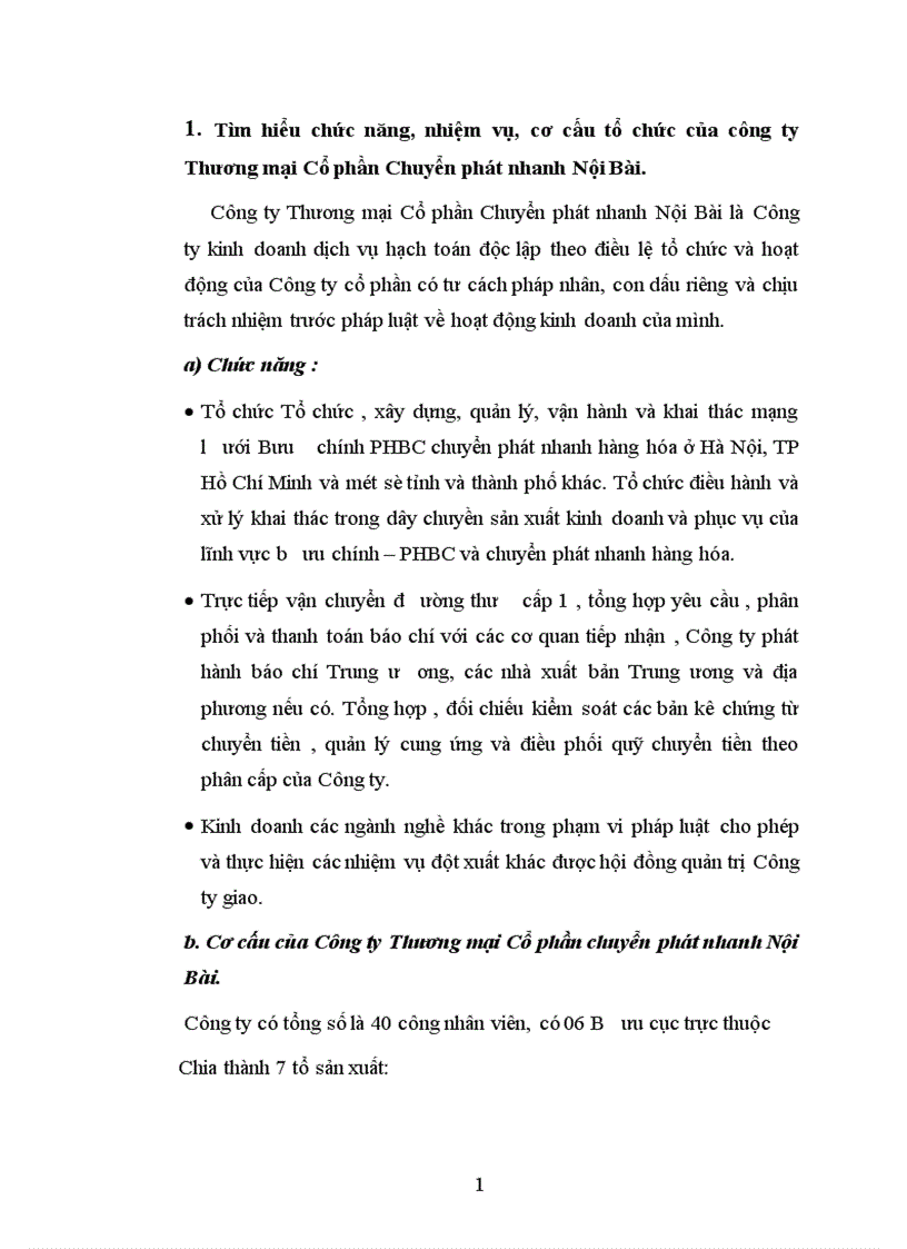 Báo cáo thực tập tổng hợp tại Công ty cổ phần Thương mại Chuyển phát nhanh Nội Bài