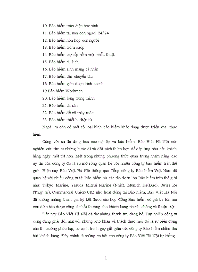 Báo cáo thực tập tổng hợp tại Công ty Bảo hiểm Hà Nội 1