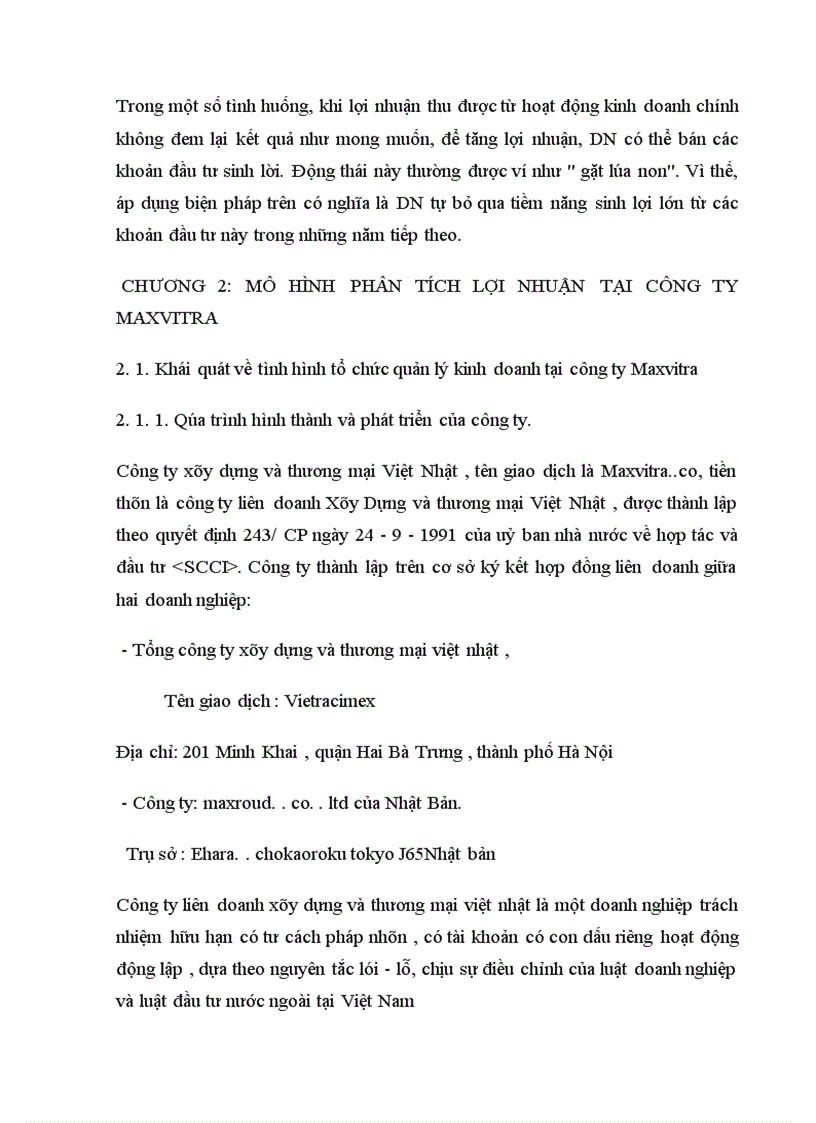 image for page Phân tích lợi nhuận và vấn đề nâng cao lợi nhuận trong công ty Xây Dựng và Thương mại Việt Nhật Maxvitra 1