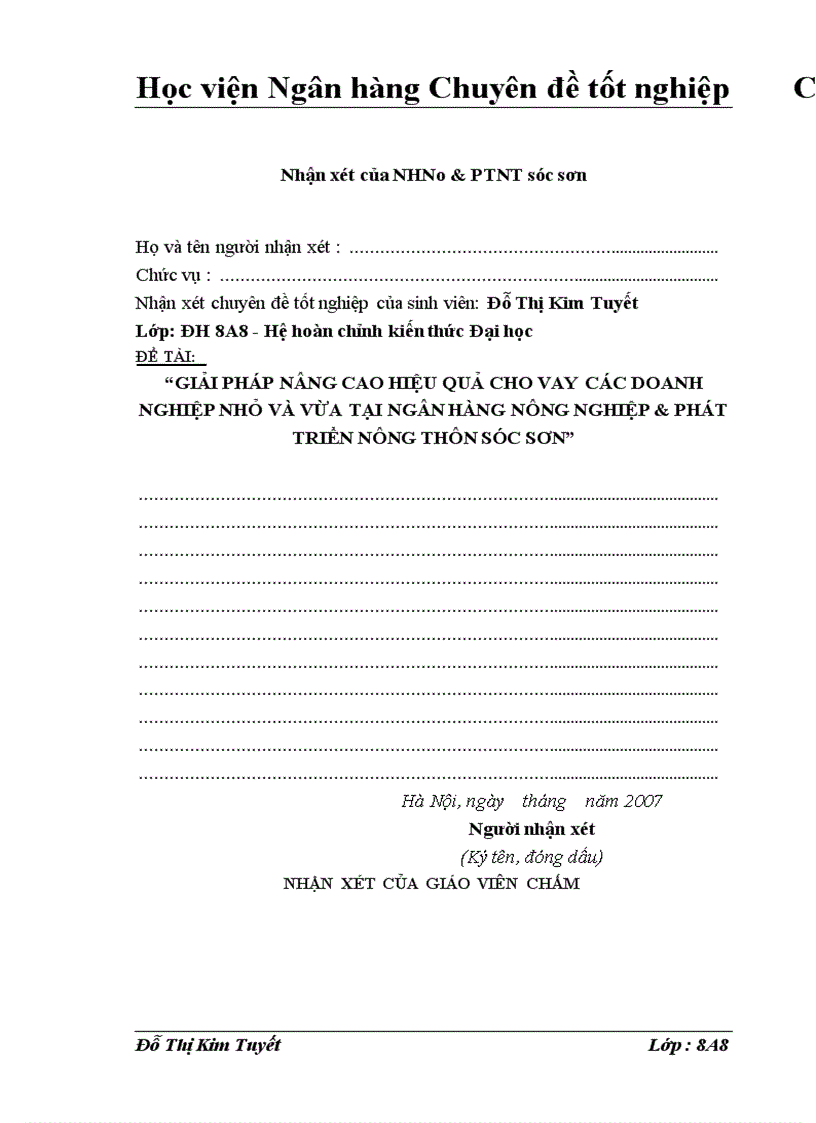 image for page Giải pháp nâng cao hiệu quả cho vay các doanh nghiệp nhỏ và vừa tại Ngân hàng Nông nghiệp và Phât triển Nông thôn Sóc Sơn 1