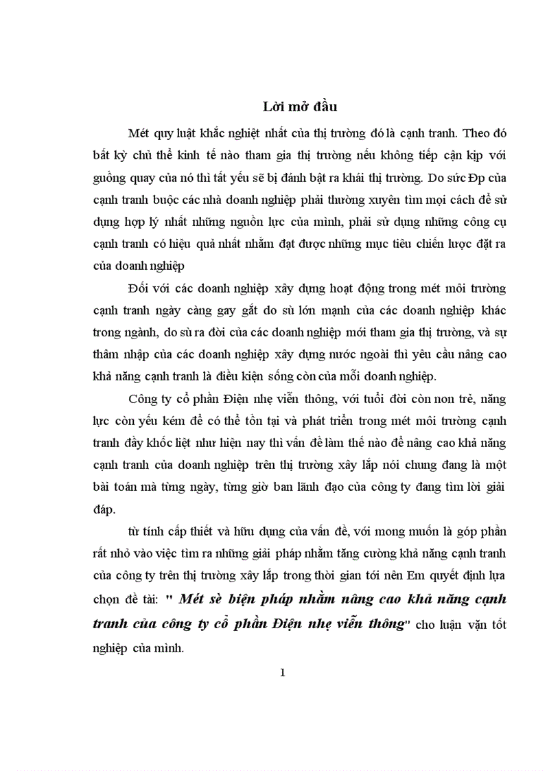 image for page Một số biện pháp nhằm nâng cao khả năng cạnh tranh của công ty cổ phần Điện nhẹ viễn thông 1