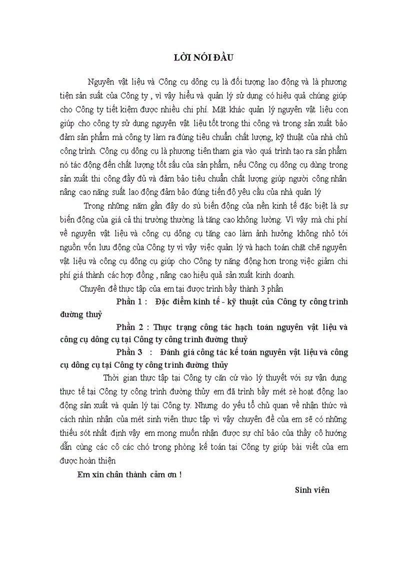 image for page Thực trạng công tác hạch toán nguyên vật liệu và công cụ dụng cụ tại Công ty công trình đường thuỷ 1