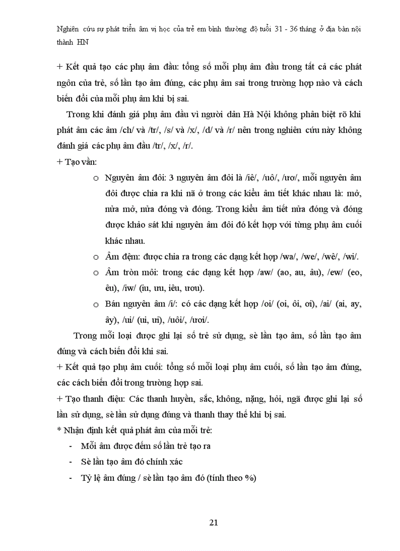 image for page Nghiên cứu sự phát triển âm vị học của trẻ em bình thường độ tuổi 31 36 tháng ở địa bàn nội thành HN