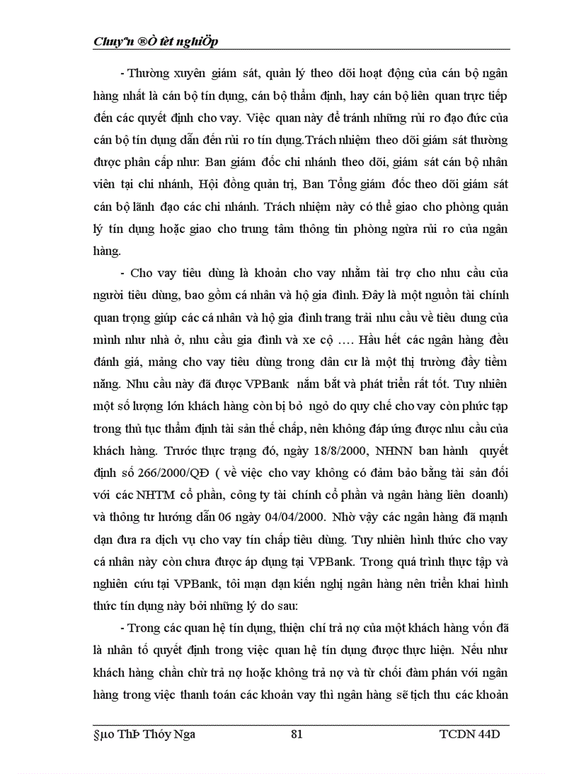 image for page Tăng cường quản lý rủi ro tín dụng cá nhân tại ngân hàng VPBank Chi nhánh Hà Nội 1