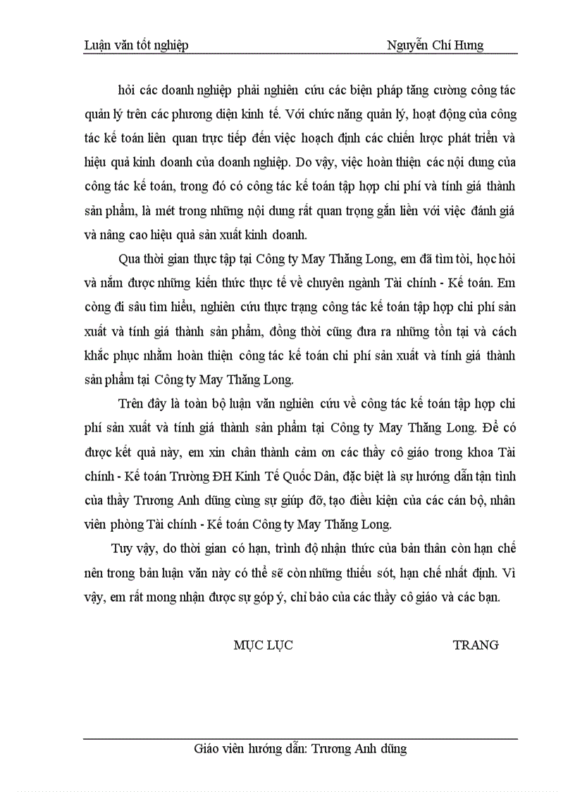 image for page tài Hoàn thiện công tác kế toán tập hợp chi phí sản xuất và tính giá thành sản phẩm tại Công ty cổ phần May Thăng Long