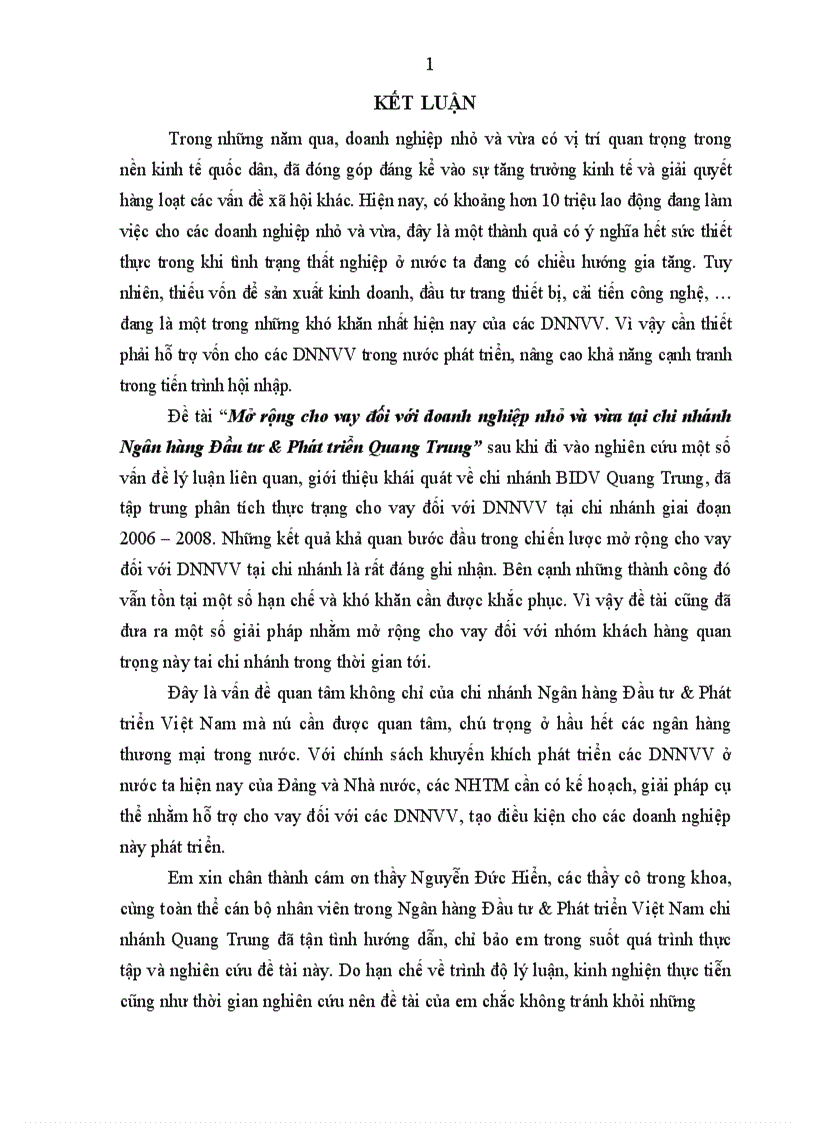 image for page Mở rộng cho vay đối với doanh nghiệp nhỏ và vừa tại Ngân hàng Đầu tư Phát triển Việt Nam chi nhánh Quang Trung