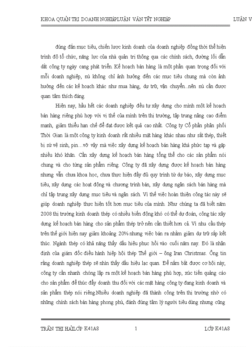 image for page Hoàn thiện công tác xây dựng kế hoạch bán hàng khu vực miền Bắc sản phẩm thép tại Công ty Cổ phần phân phối Thời Gian 1
