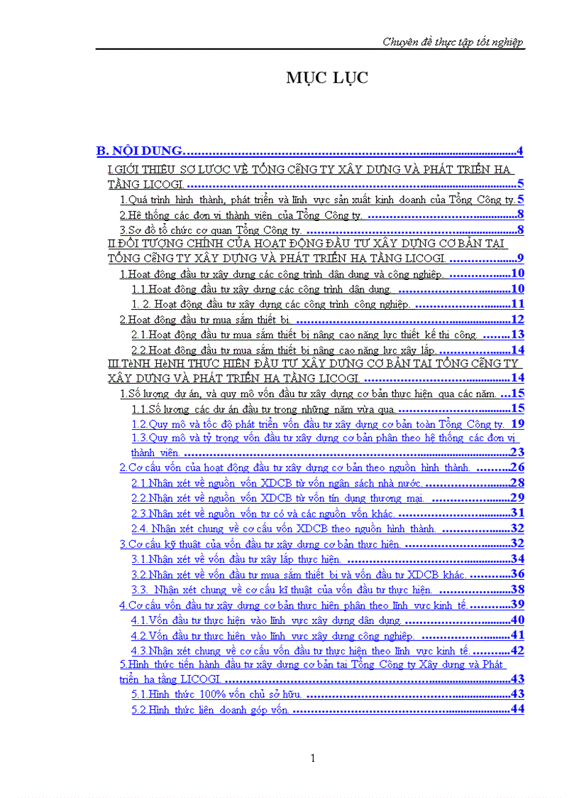 Đầu tư xây dựng cơ bản tại Tổng Công ty Xây dựng và Phát triển Hạ tầng LICOGI Thực trạng và Giải pháp 1