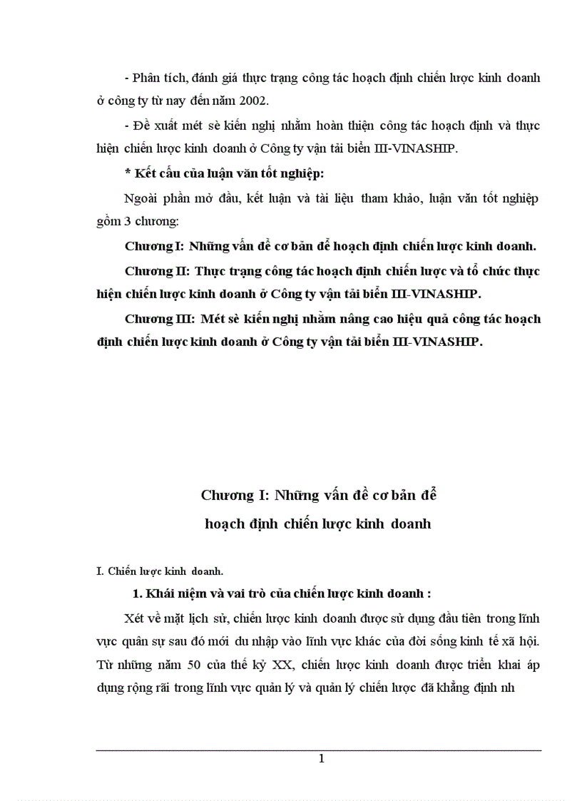 Hoàn thiện công tác hoạch định chiến lược kinh doanh ở Công ty vận tải biển III VINASHIP 1