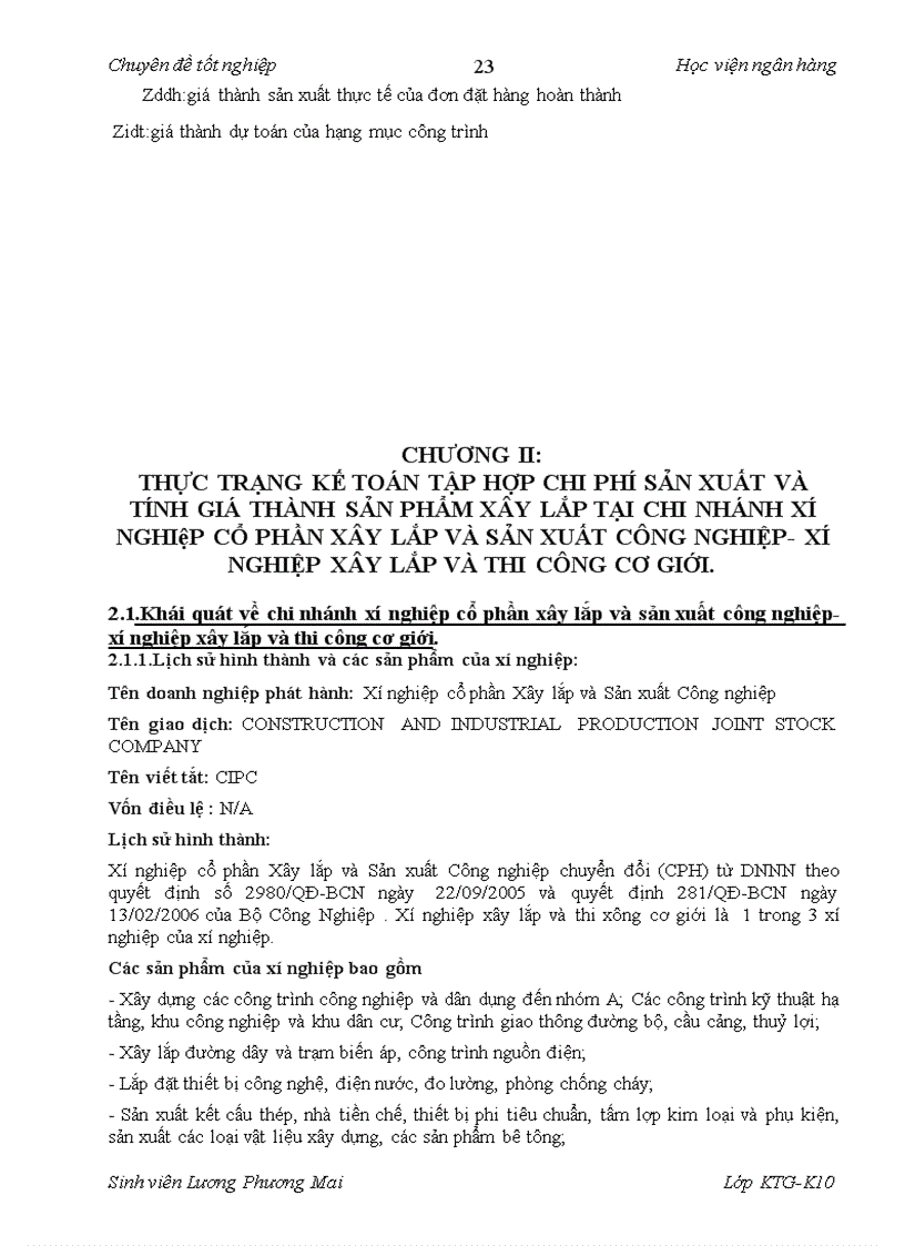 image for page Kế toán tập hợp chi phí sản xuất và tính giá thành sản phẩm xây lắp ở Chi nhánh công ty cổ phần xây lắp và sản xuất công nghiệp xí nghiệp xây lắp và thi công cơ giới 1