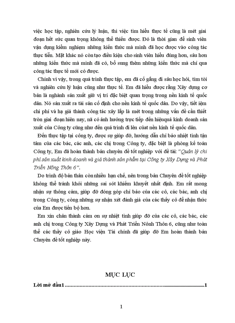 image for page Quản lý chi phí sản xuất kinh doanh và giá thành sản phẩm tại Công ty Xây Dựng và Phát Triển Nông Thôn 6 1