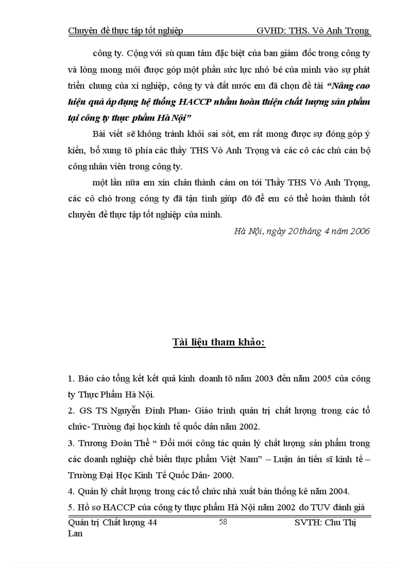 image for page Nâng cao hiệu quả áp dụng HACCP nhằm cải thiện chất lượng sản phẩm tại công ty thực phẩm Hà Nội 1