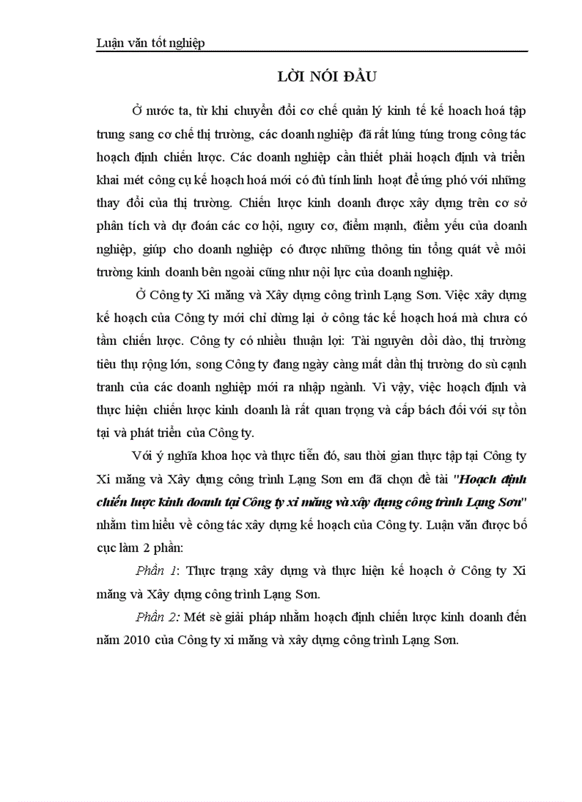 image for page Hoạch định chiến lược của Công ty Xi măng và xây dựng công trình Lạng Sơn 1