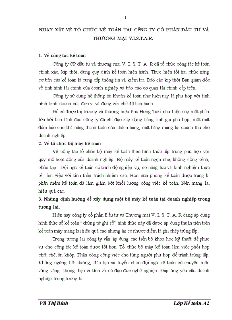 image for page Tổ chức công tác kế toán tại công ty cổ phần đầu tư và thương mại V I S T A R 1
