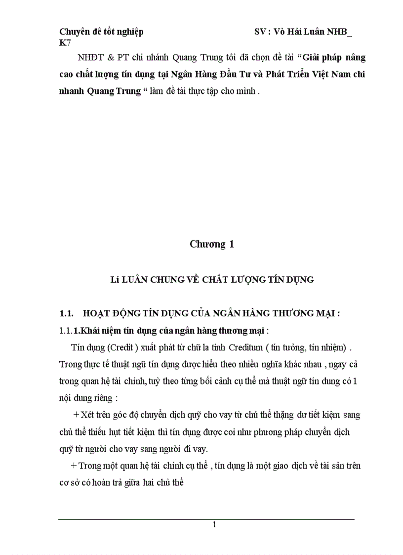 image for page Giải pháp nâng cao chất lượng tín dụng tại Ngân Hàng Đầu Tư và Phát Triển Việt Nam chi nhanh Quang Trung 1