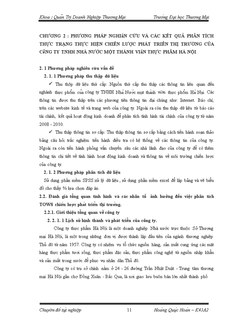 image for page Phân tích TOWS chiến lược phát triển thị trường của công ty TNHH nhà nước một thành viên thực phẩm Hà Nội 1