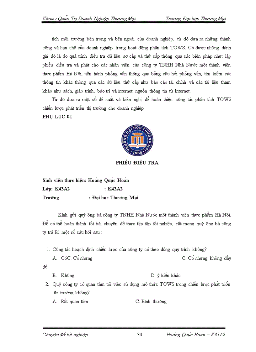 image for page Phân tích TOWS chiến lược phát triển thị trường của công ty TNHH nhà nước một thành viên thực phẩm Hà Nội 1