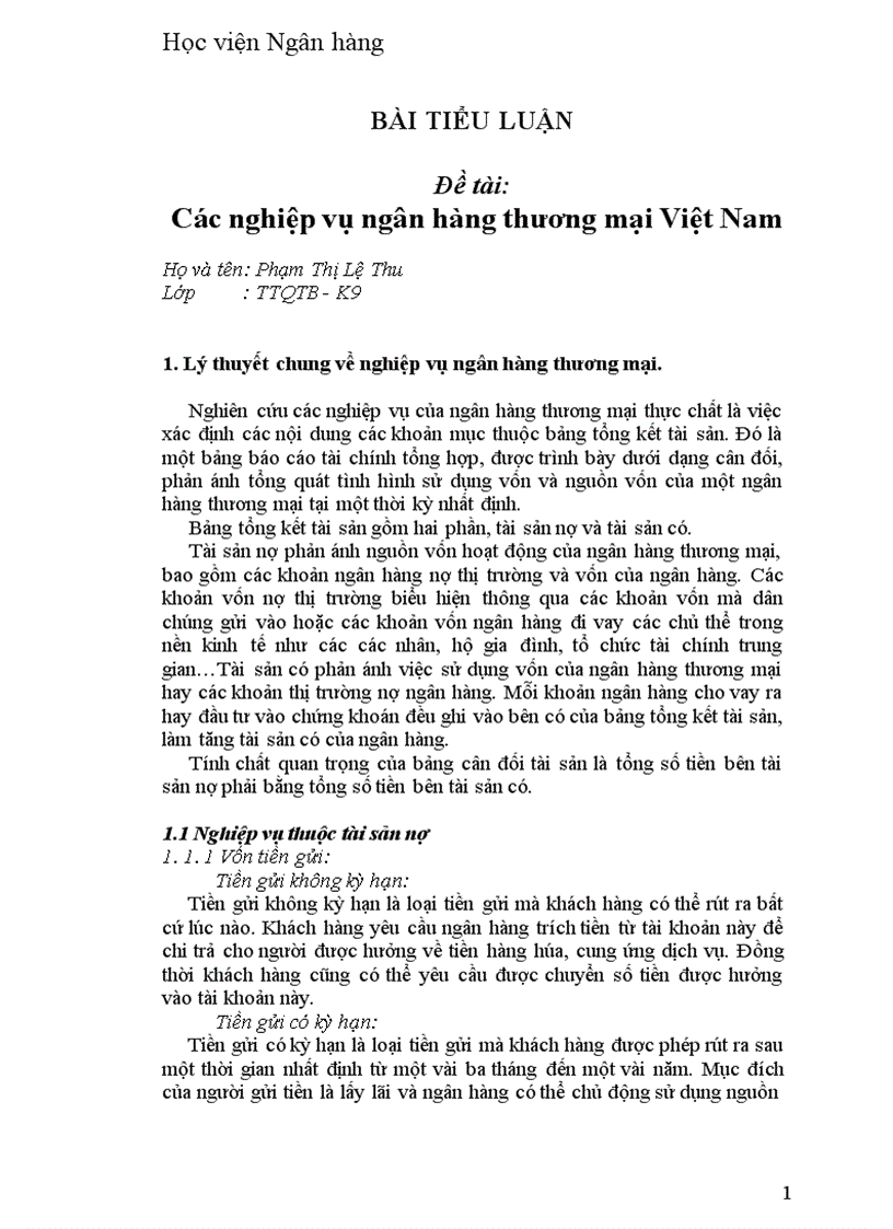 Các nghiệp vụ ngân hàng thương mại Việt Nam 1