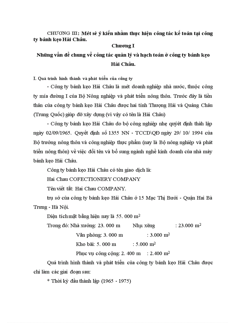 Một số ý kiến nhằm thực hiện công tác kế toán tại công ty bánh kẹo Hải Châu 1
