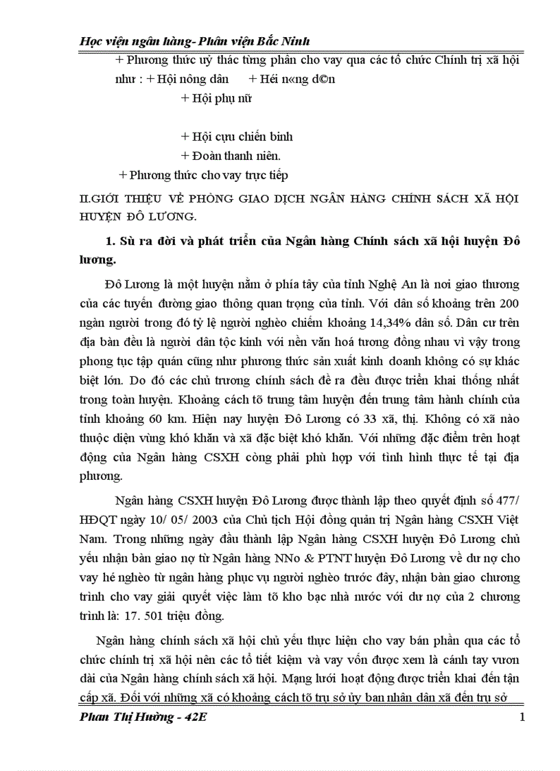 image for page Báo cáo thực tập tốt nghiệp tại NHCSXH huyện Đô Lương