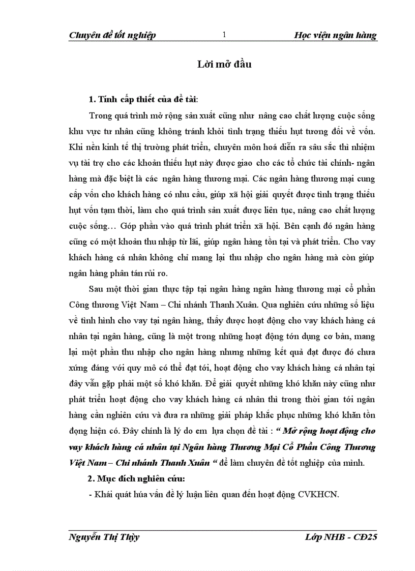 image for page Mở rộng hoạt động cho vay khách hàng cá nhân tại Ngân hàng Thương Mại Cổ Phần Công Thương Việt Nam Chi nhánh Thanh Xuân 1