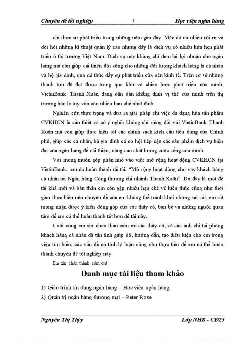 image for page Mở rộng hoạt động cho vay khách hàng cá nhân tại Ngân hàng Thương Mại Cổ Phần Công Thương Việt Nam Chi nhánh Thanh Xuân 1