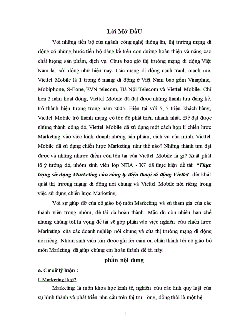 image for page Thực trạng sử dụng Marketing của công ty điện thoại di động Viettel