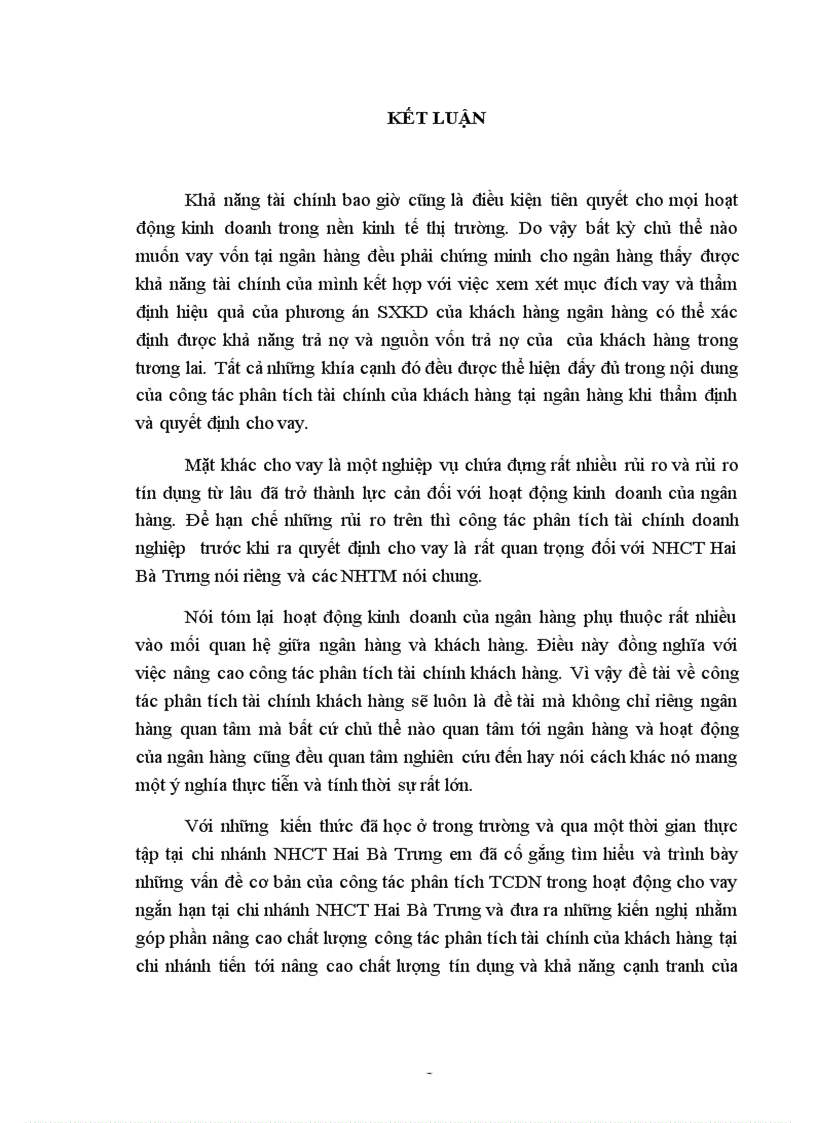 image for page Giải pháp nâng cao chất lượng phân tích tài chính doanh nghiệp trong hoạt động cho vay ngắn hạn tại chi nhánh ngân hàng công thương Hai Bà Trưng