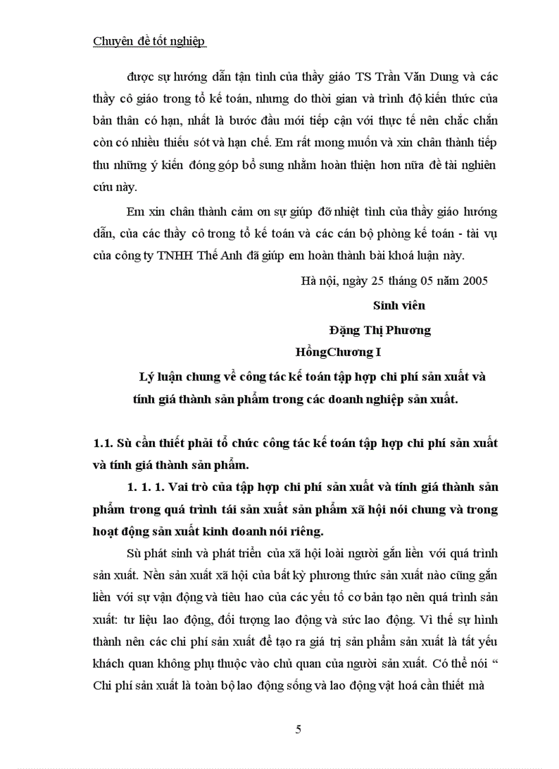 image for page Công tác kế toán tập hợp chi phí sản xuất và tính giá thành sản phẩm tại Công ty TNHH Thế Anh 1
