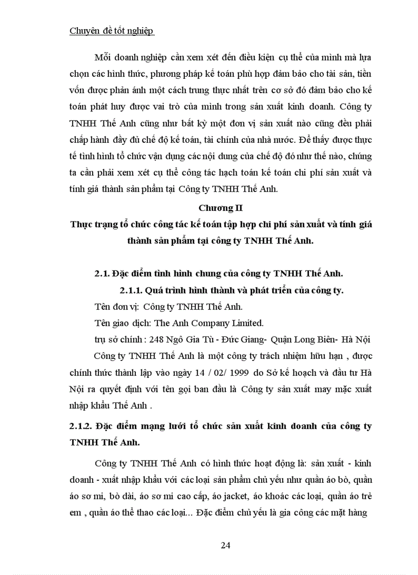 image for page Công tác kế toán tập hợp chi phí sản xuất và tính giá thành sản phẩm tại Công ty TNHH Thế Anh 1